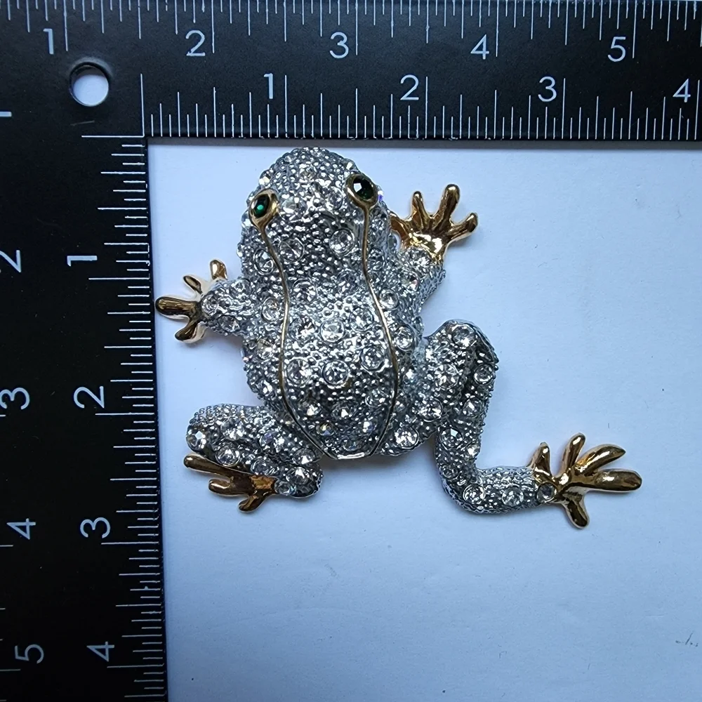 Large Statement Crystal Rhinestone Climbing Frog Brooch Pin